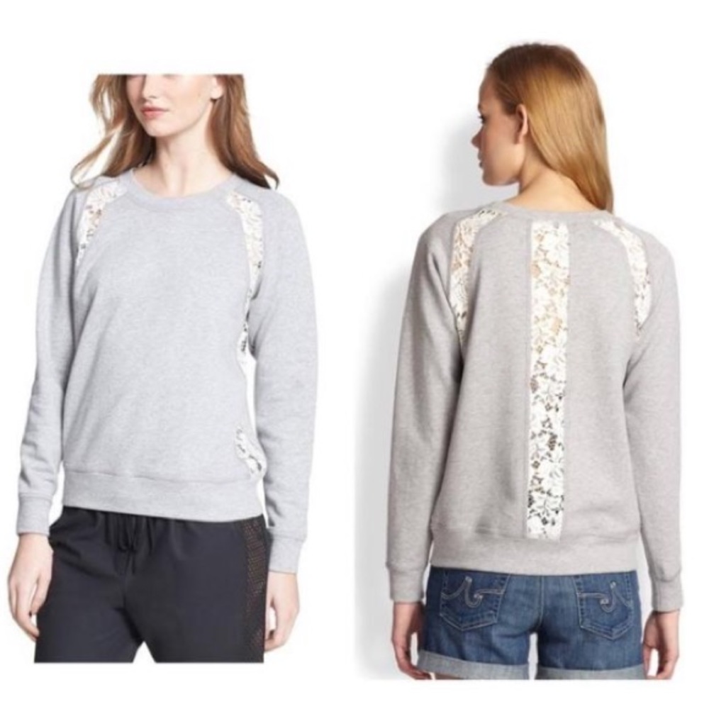 Rebecca Taylor gray pullover with lace openings